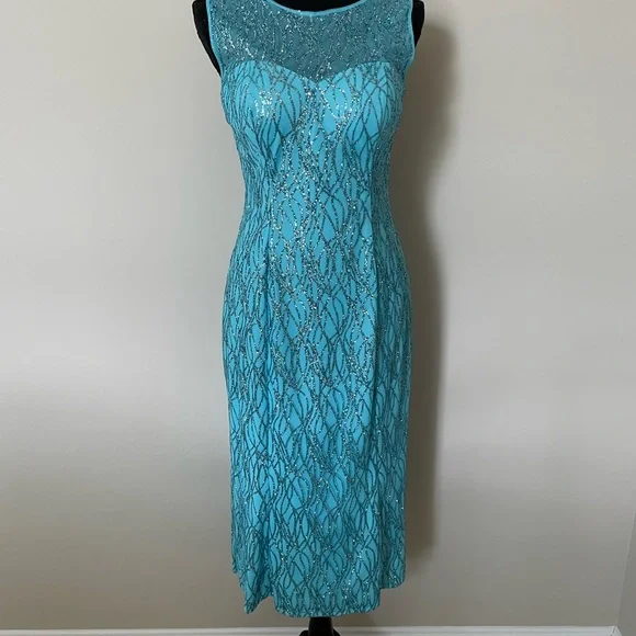 Hot Contact Teal Sparkle Formal Cocktail Dress - Picture 2 of 5